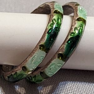 Pair of Two Tone Green Rings size 6.5